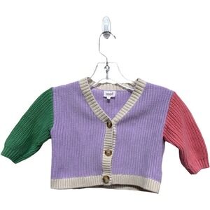 Seed Heritage Color Block Purple Green Grannycore Cardigan Size 2 Toddler Cotton